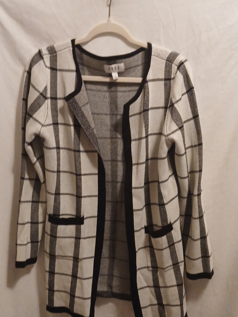 Elle Black & White Windowpane Open-Front Blazer Cardigan